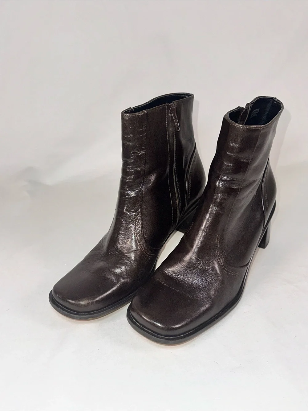 Etienne Aigner Swatter Truffle Brown Leather Ankle Boots Size 7.5 Square Toe